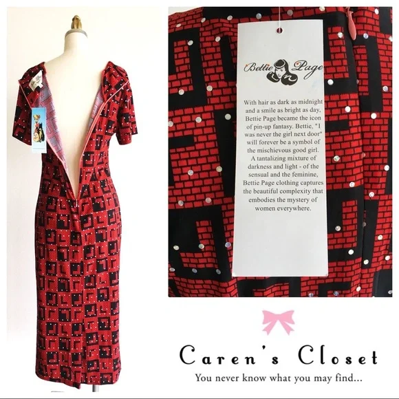 Betty Paige Red Rhinestone Retro Pin-up Dress no tags - Picture 4 of 4